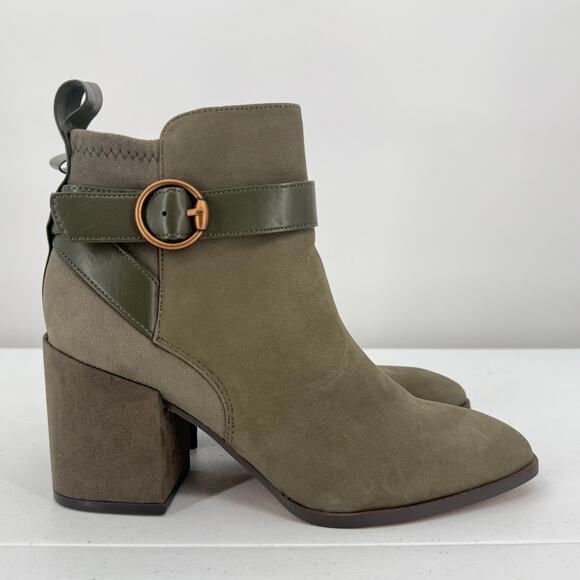 NEW Vionic Tenley Heeled Zippered Bootie Dark Green Suede Women's Size 7 - Picture 1 of 9